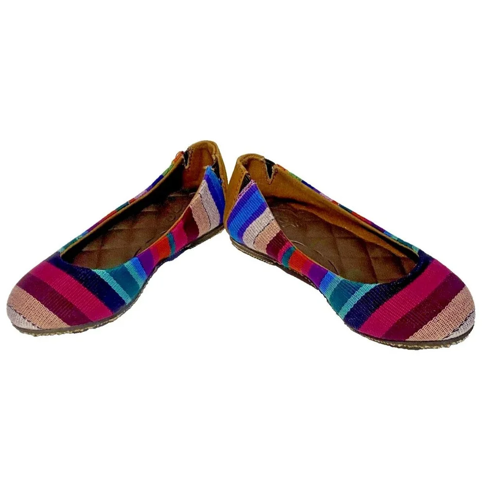 Reef Tropic Girl's Size 11 T Rainbow Stripe Ballet Flats Mex Boho Beach Colorful